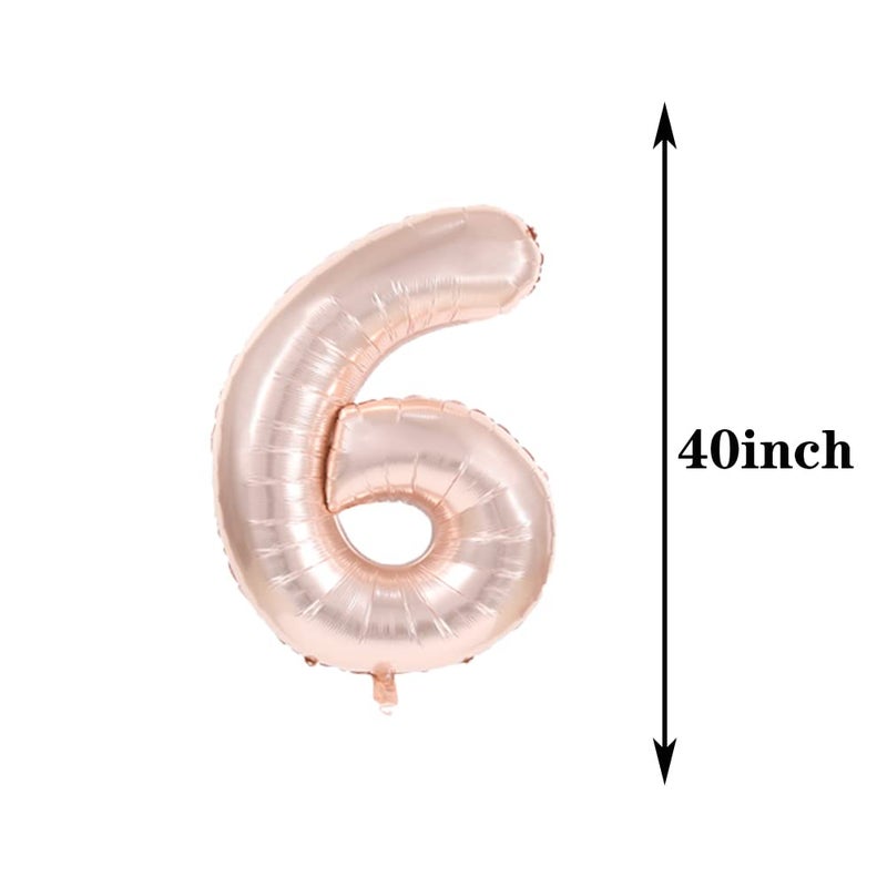 ZSNWGZ Sweet 6th Birthday Decorations Party Supplies,Rose Gold Number 6 Balloons,6th Foil Mylar Balloons Latex Balloon Decoration,Great 6th Birthday for Girls,Women,Men,Photo Props - Image 2